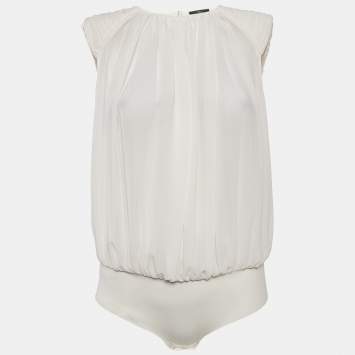 Pre Owned Elisabetta Franchi White Crepe Bodysuit M