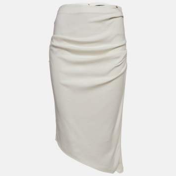 Elisabetta Franchi Off-White Crepe Draped Asymmetric Skirt M