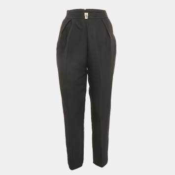 Pre Owned Elisabetta Franchi Black Gabardine Lock Detail Trousers L