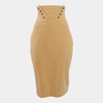 Elisabetta Franchi Light Brown Button Detail Strapless Mini Dress M