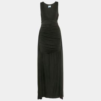 Pre Owned Elisabetta Franchi Black Draped Sleeveless V-Neck Carpet Gown L