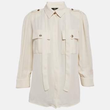 Pre Owned Elisabetta Franchi Cream Crepe Button Front Shirt S