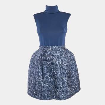 Pre Owned Elisabetta Franchi Blue Printed Jersey Mini Dress M