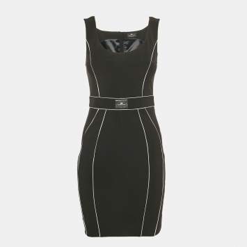 Pre Owned Elisabetta Franchi Black Nylon Contrast Trimmed Sleeveless Mini Dress S