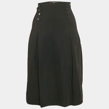 Pre Owned Elisabetta Franchi Black Crepe Pleated Midi Dress M