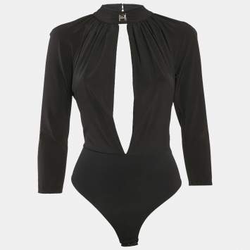 Pre Owned Elisabetta Franchi Black Jersey Cut-Out Bodysuit S