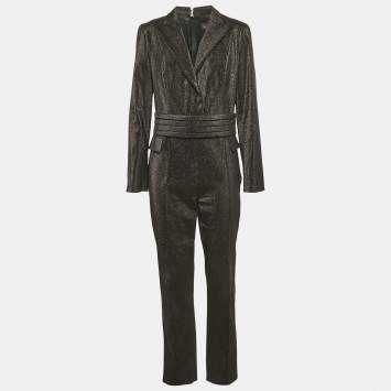 Pre Owned Elisabetta Franchi Black Lurex Gabardine Slim Fit Jumpsuit L