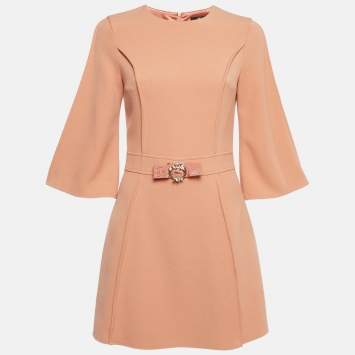 Pre Owned Elisabetta Franchi Orange Knit Embellished Mini Dress M