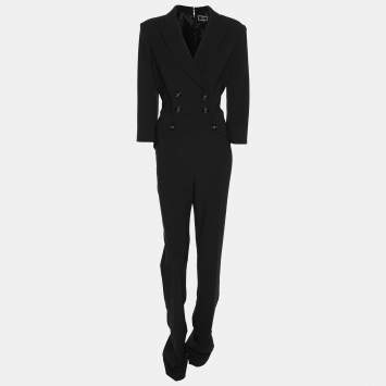 Elisabetta Franchi Black Crepe Double Breasted Jumpsuit M