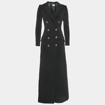 Pre Owned Elisabetta Franchi Black Crepe Double Breasted Long Coat S