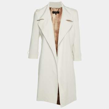 Pre Owned Elisabetta Franchi White Crepe Overcoat L