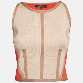 Pre Owned Elisabetta Franchi Orange Knit Sleeveless Top  M