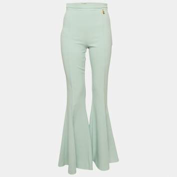 Elisabetta Franchi Mint Green Crepe Flared Leg Trousers M