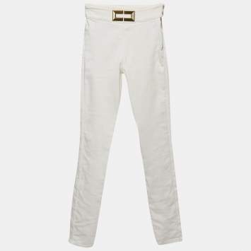 Elisabetta Franchi White Denim Metal Logo Detail High Waist Jeans S Waist 25"
