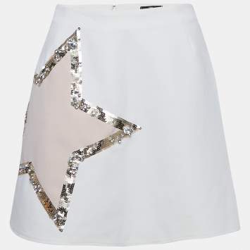 Elisabetta Franchi White Star Embellished Crepe Mini Skirt M