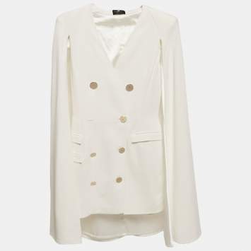 Elisabetta Franchi White Crepe Cape Detail Mini Dress S