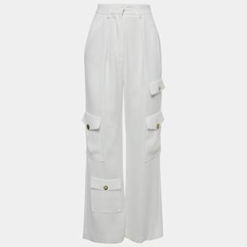 Pre Owned Elisabetta Franchi White Crepe Cargo Pants S