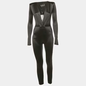 Elisabetta Franchi Black Jersey V-Neck Jumpsuit S