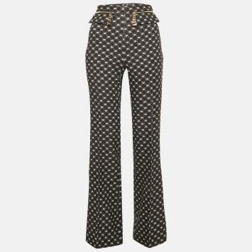 Pre Owned Elisabetta Franchi Black Logo All Over Jersey High Rise Flared Pants S