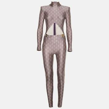 Elisabetta Franchi Lavender Logo Print Jersey Cut-Out Detail Jumpsuit S