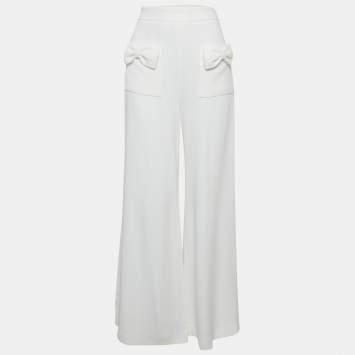 Pre Owned Elisabetta Franchi Crepe Bow Detail Flared Trousers S