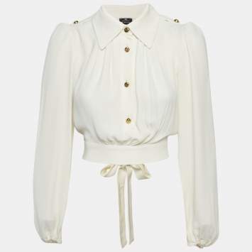 Elisabetta Franchi Off-White Crepe Tie-Up Blouse S