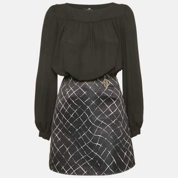 Elisabetta Franchi Black Silk and Satin Detachable Dress S