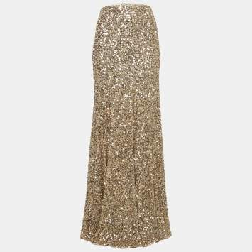 Elisabetta Franchi Gold Flared Maxi Red Carpet Skirt M