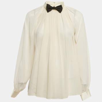 Elisabetta Franchi Beige Bow Tie Chiffon Blouse S