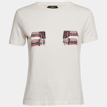 Elisabetta Franchi White Beaded Jersey Crewneck T-Shirt S