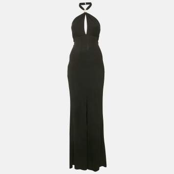 Elisabetta Franchi Black Jersey Logo Embellished Maxi Dress S