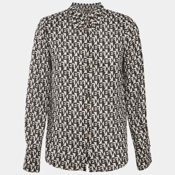 Elisabetta Franchi Black/White Diamond Print Crepe Shirt S