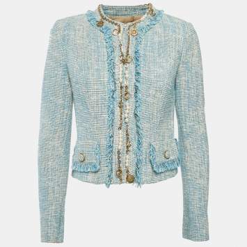Elisabetta Franchi Blue Tweed Charms Embellished Jacket M