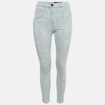 Elisabetta Franchi Blue Monogram Denim Skinny Jeans S Waist 27"