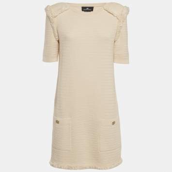 Pre Owned Elisabetta Franchi Beige Knitted Short Dress M
