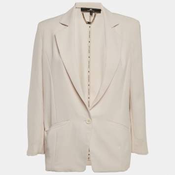 Elisabetta Franchi Beige Crepe Single Breasted Blazer M