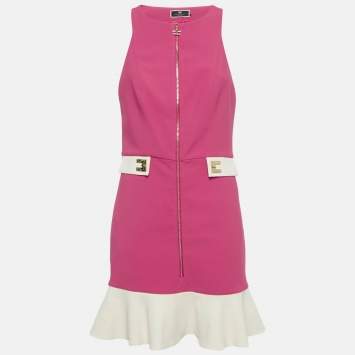 Elisabetta Franchi Pink Crepe Zip-Up Mini Dress M