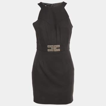 Pre Owned Elisabetta Franchi Black Jersey Logo Detail Mini Dress M