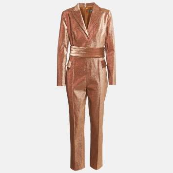 Pre Owned Elisabetta Franchi Metallic Lurex Jumpsuit L