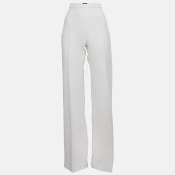 Pre Owned Elisabetta Franchi Off-White Crepe Flared Formal Trouser M