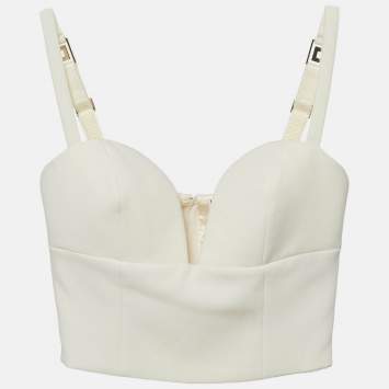Pre Owned Elisabetta Franchi Cream Crepe Sweet Heart Neck Bustier Crop Top S 