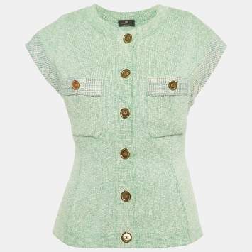 Pre Owned Elisabetta Franchi Green Cotton Blend Button Front Cardigan S