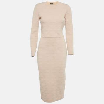 Pre Owned Elisabetta Franchi Pink Monogram Jacquard Knit Sweater Top and Skirt Set M