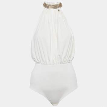 Pre Owned Elisabetta Franchi White Chain Detail Bodysuit M