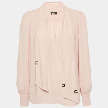 Pre Owned Elisabetta Franchi Light Pink Georgette Scarf Detail Blouse M