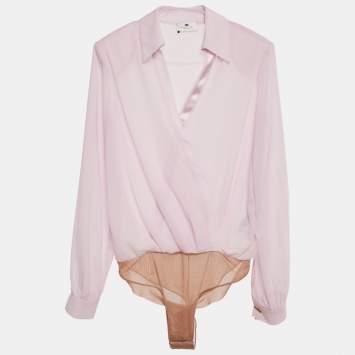 Pre Owned Elisabetta Franchi Pink Crepe Sheer Bodysuit M 