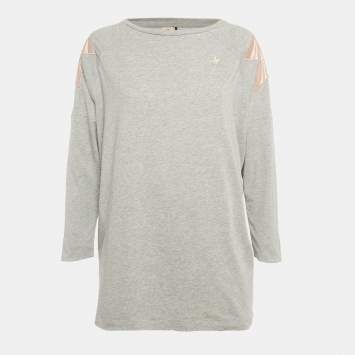Pre Owned Elisabetta Franchi Grey Cotton Star Patch Detail T-Shirt M