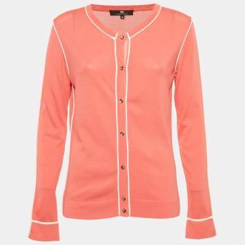 Pre Owned Elisabetta Franchi Pink Knit Cardigan L