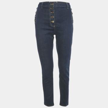 مملوكة مسبقًا Elisabetta Franchi Dark Blue Button Detail Denim Skinny Jeans M Waist 29"