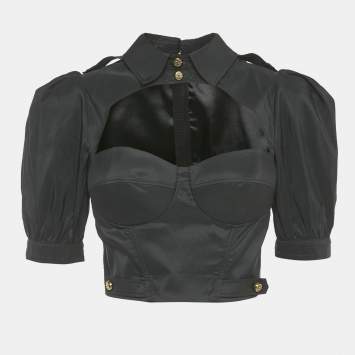 Pre Owned Elisabetta Franchi Black Polyester Bustier Crop Top M